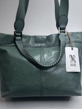 HOBO INTERNATIONAL Romy Medium Glazed Leather Tote Foam Green Lightweight NWT